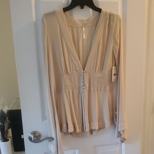 Free People Cream V-Neck Blouse